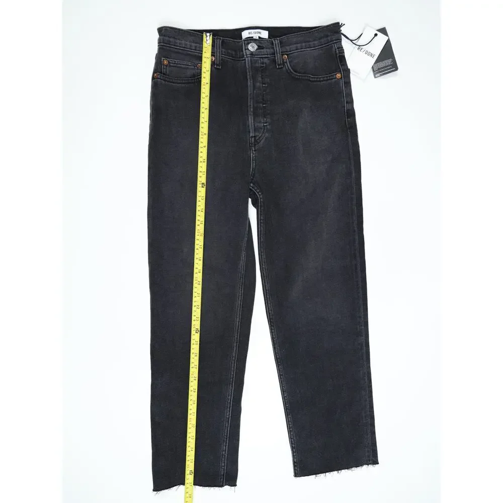 NWT RE/DONE 70s Stove Pipe Jeans 28 Washed Noir High Rise Straight Crop Raw Hem